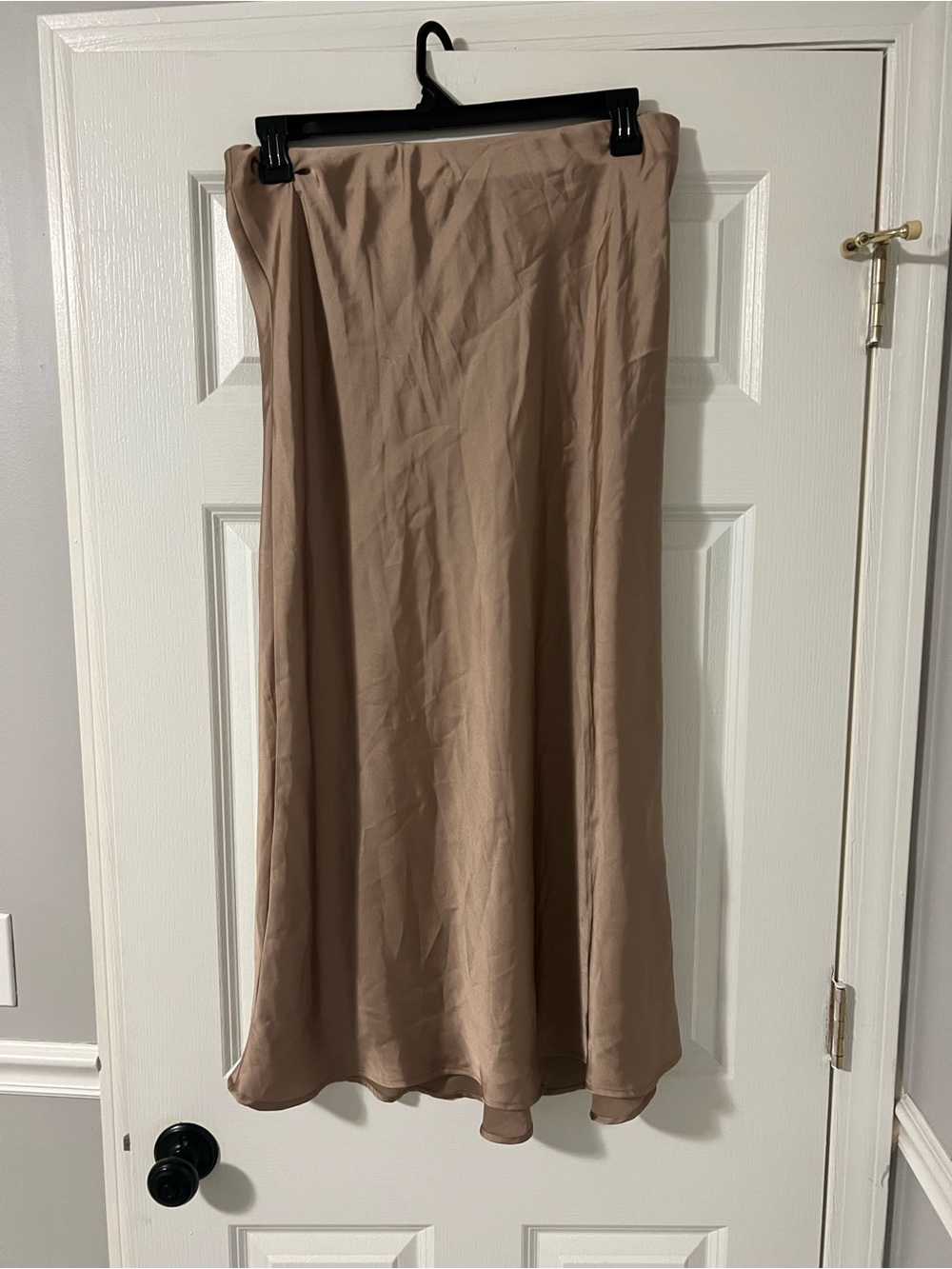 Zara Neutral Taupe Satin Bias Midi Skirt